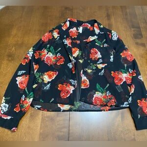 Truth NYC Shear Black and Floral Button Up Crop Shirt, Size L